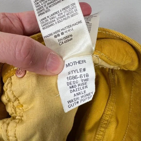 Mother Mid Rise Dazzler Ankle Corduroy Pants Size 32 Hopscotch Honey Yellow